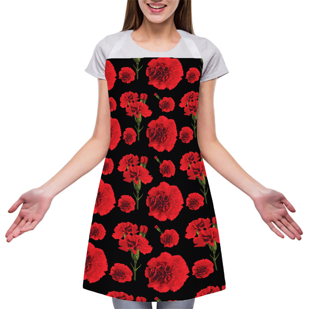 Red And Black Carnation Pattern Print Adjustable Apron