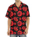 Red And Black Carnation Pattern Print Aloha Shirt
