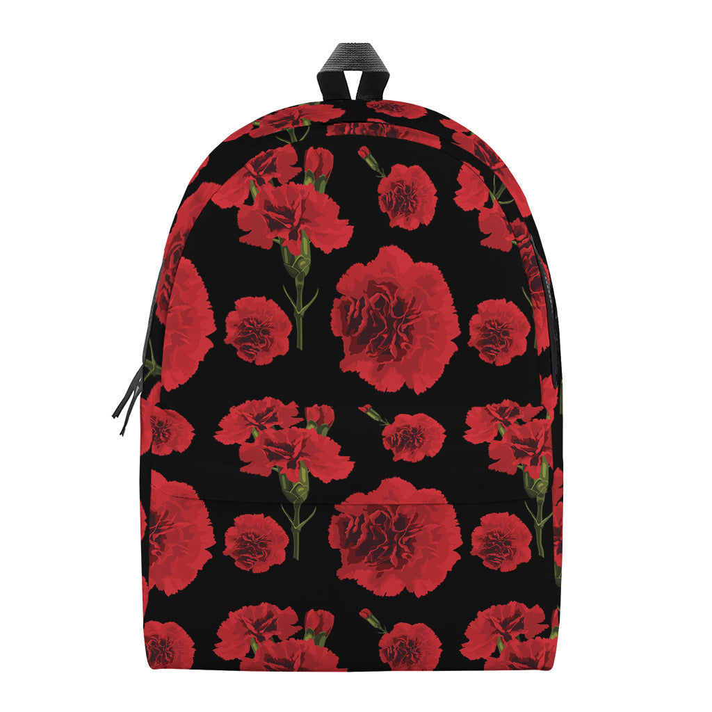 Red And Black Carnation Pattern Print Backpack