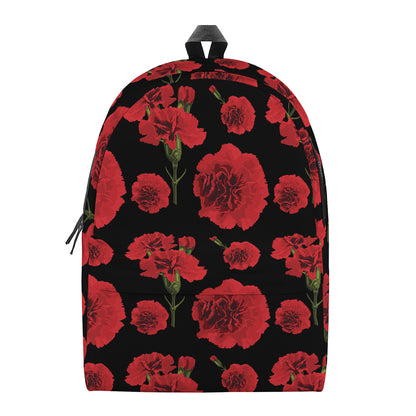 Red And Black Carnation Pattern Print Backpack