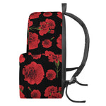 Red And Black Carnation Pattern Print Backpack
