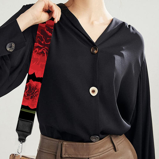 Red And Black Carnation Pattern Print Bag Strap