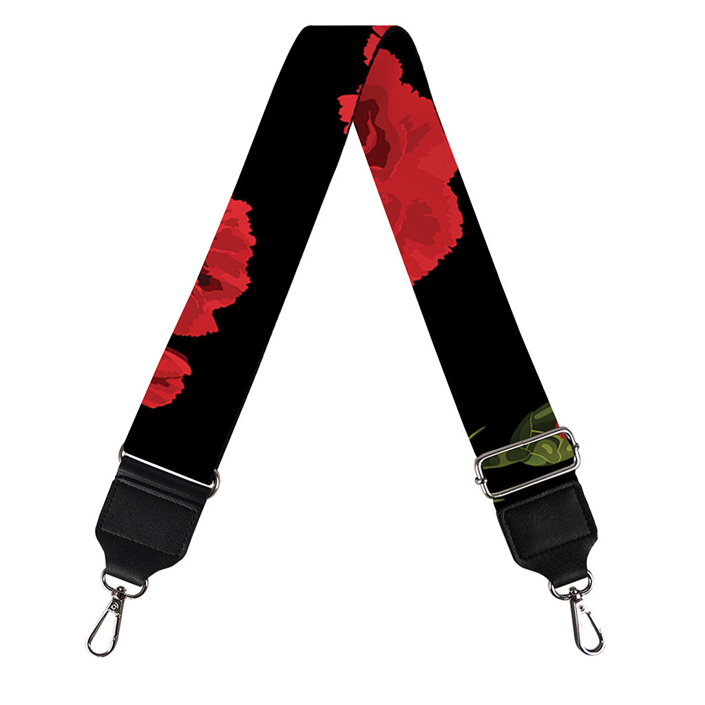 Red And Black Carnation Pattern Print Bag Strap