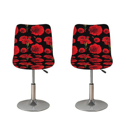 Red And Black Carnation Pattern Print Bar Stool Covers