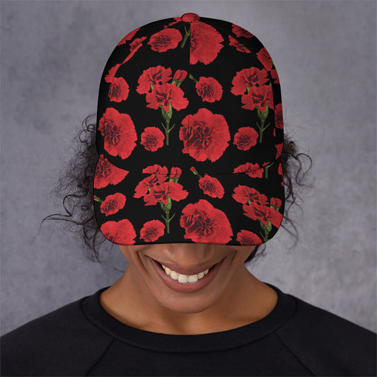 Red And Black Carnation Pattern Print Baseball Cap