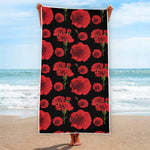 Red And Black Carnation Pattern Print Beach Towel