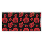 Red And Black Carnation Pattern Print Beach Towel