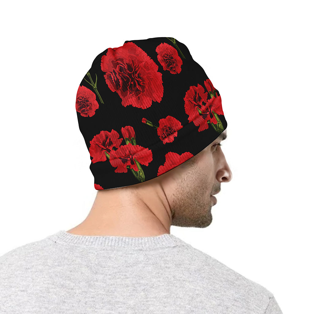 Red And Black Carnation Pattern Print Beanie