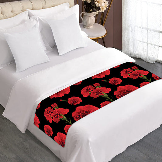 Red And Black Carnation Pattern Print Bed Runner
