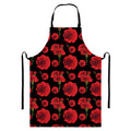 Red And Black Carnation Pattern Print Bib Apron With Pocket