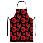 Red And Black Carnation Pattern Print Bib Apron With Pocket