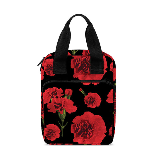 Red And Black Carnation Pattern Print Bible Tote Bag