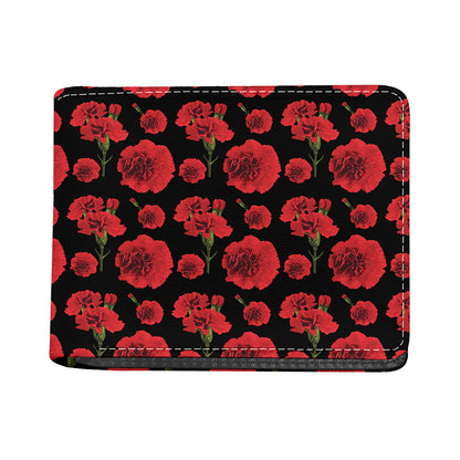 Red And Black Carnation Pattern Print Bifold Wallet