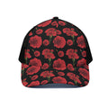 Red And Black Carnation Pattern Print Black Mesh Trucker Hat