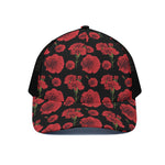 Red And Black Carnation Pattern Print Black Mesh Trucker Cap