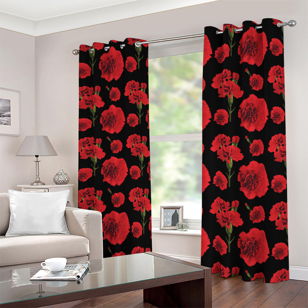 Red And Black Carnation Pattern Print Blackout Grommet Curtains