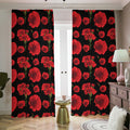 Red And Black Carnation Pattern Print Dimout Pencil Pleat Curtains