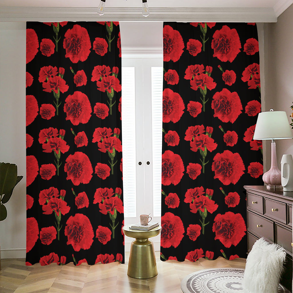 Red And Black Carnation Pattern Print Blackout Pencil Pleat Curtains