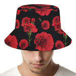 Red And Black Carnation Pattern Print Bucket Hat