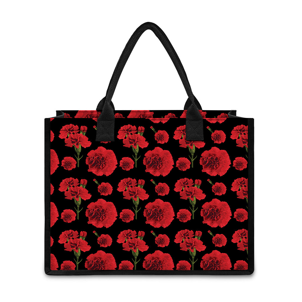 Red And Black Carnation Pattern Print Canvas Tote Bag