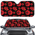 Red And Black Carnation Pattern Print Car Windshield Sun Shade