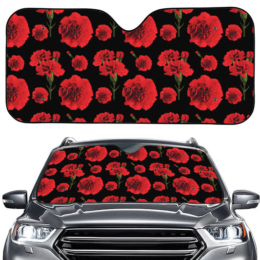 Red And Black Carnation Pattern Print Car Windshield Sun Shade