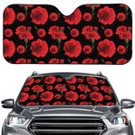 Red And Black Carnation Pattern Print Car Windshield Sun Shade
