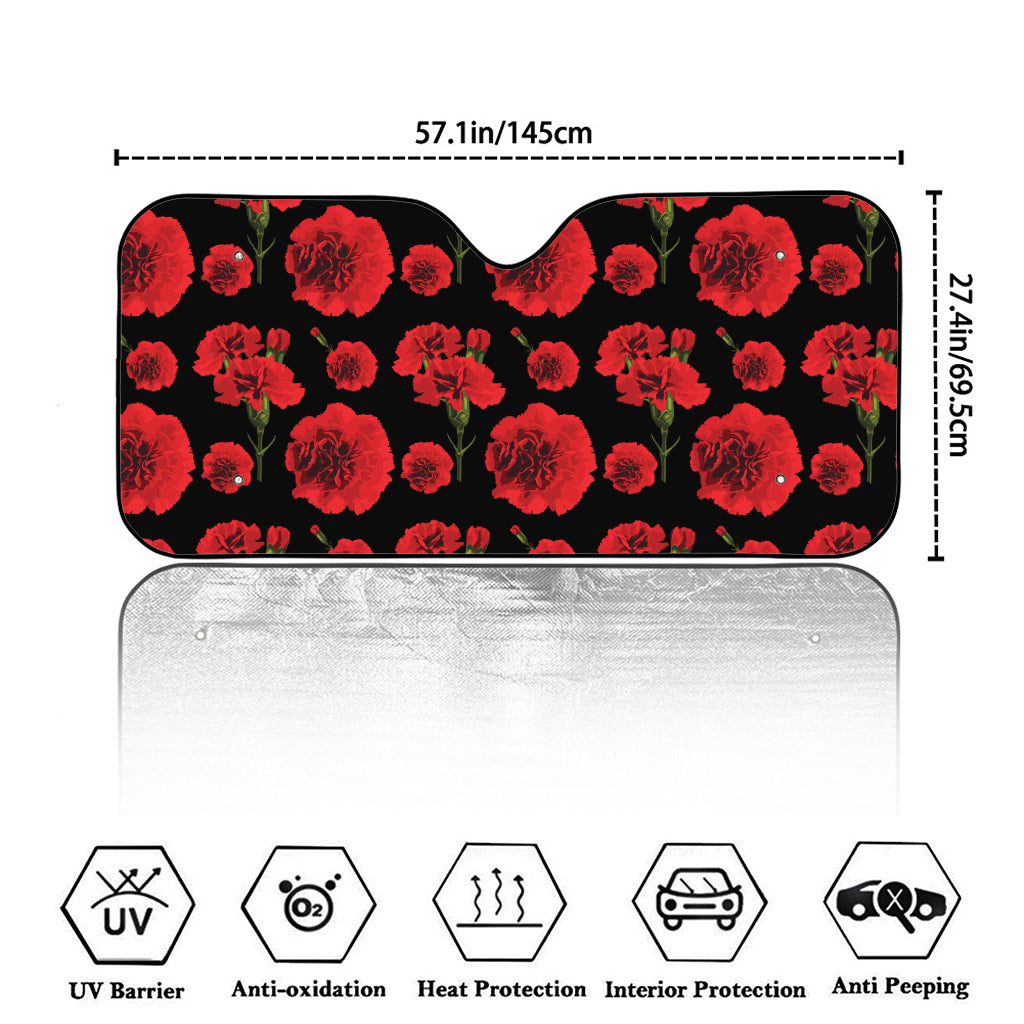 Red And Black Carnation Pattern Print Car Windshield Sun Shade