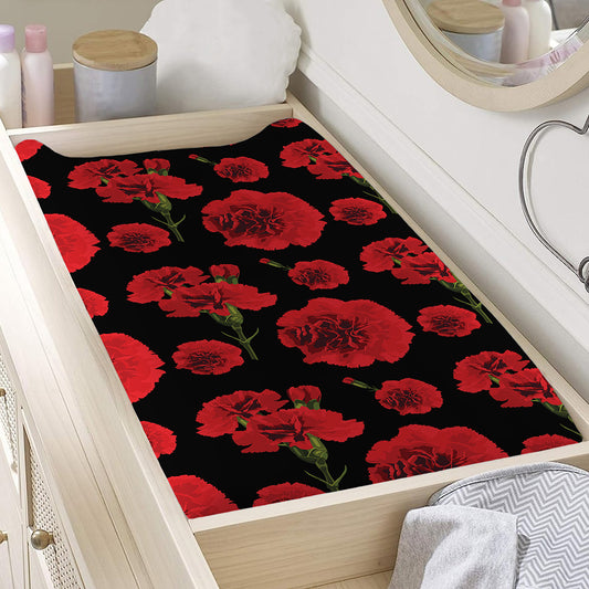 Red And Black Carnation Pattern Print Changing Pad Cover
