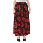 Red And Black Carnation Pattern Print Chiffon Maxi Skirt
