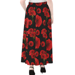 Red And Black Carnation Pattern Print Chiffon Maxi Skirt