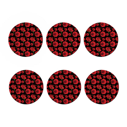 Red And Black Carnation Pattern Print Coaster Set
