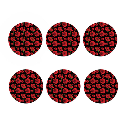 Red And Black Carnation Pattern Print Coaster Set