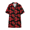 Red And Black Carnation Pattern Print Cotton Hawaiian Shirt