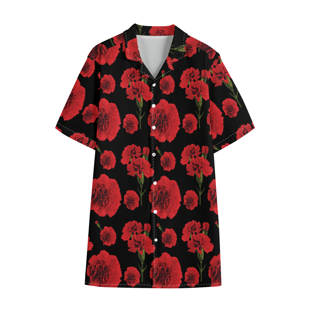 Red And Black Carnation Pattern Print Cotton Hawaiian Shirt