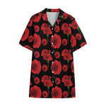 Red And Black Carnation Pattern Print Cotton Hawaiian Shirt