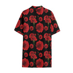 Red And Black Carnation Pattern Print Cotton Hawaiian Shirt