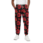 Red And Black Carnation Pattern Print Cotton Pants