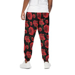 Red And Black Carnation Pattern Print Cotton Pants