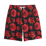 Red And Black Carnation Pattern Print Cotton Shorts
