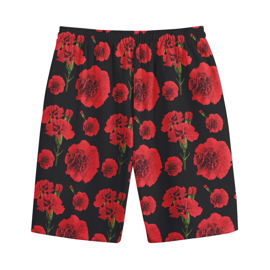 Red And Black Carnation Pattern Print Cotton Shorts