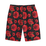 Red And Black Carnation Pattern Print Cotton Shorts