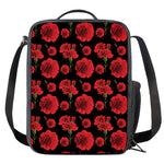 Red And Black Carnation Pattern Print Crossbody Lunch Bag