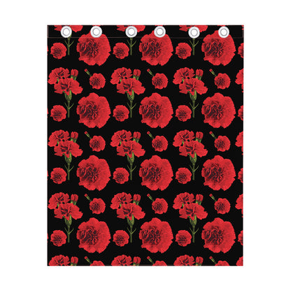 Red And Black Carnation Pattern Print Curtain