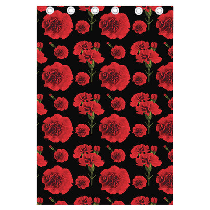 Red And Black Carnation Pattern Print Curtain