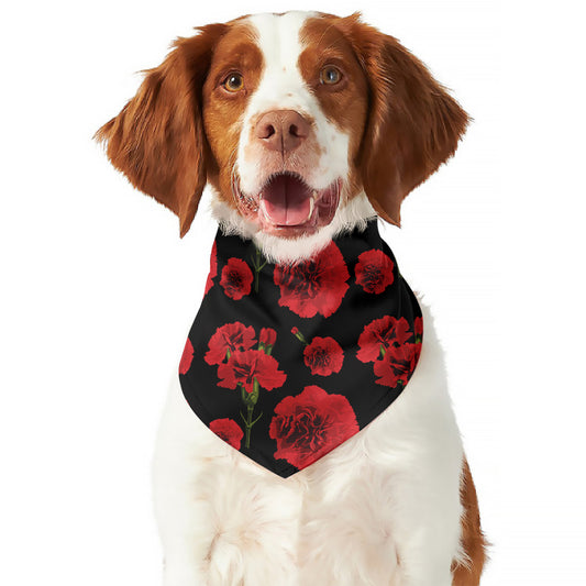 Red And Black Carnation Pattern Print Dog Bandana