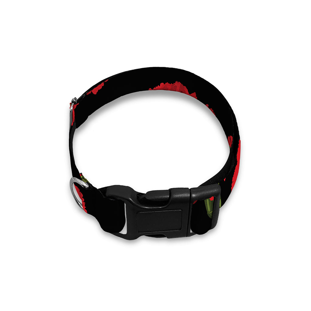 Red And Black Carnation Pattern Print Dog Collar