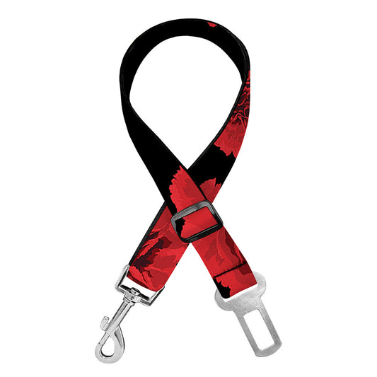 Red And Black Carnation Pattern Print Dog Seat Belt