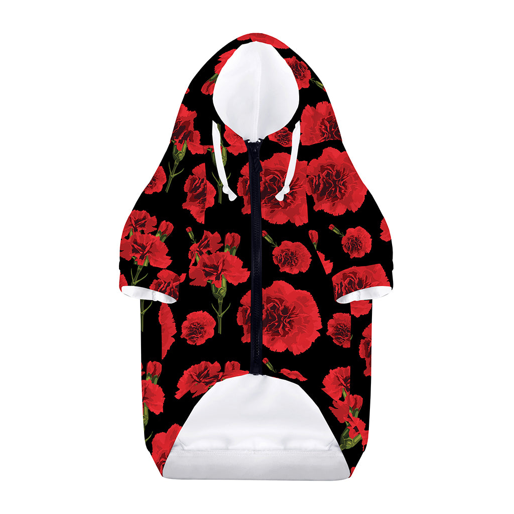 Red And Black Carnation Pattern Print Dog Zip Up Hoodie