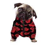 Red And Black Carnation Pattern Print Dog Zip Up Jacket